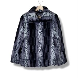 Dennis Basso Faux Fur Snow Leopard Coat | M | Luxe Winter Glam Warm Plush Jacket